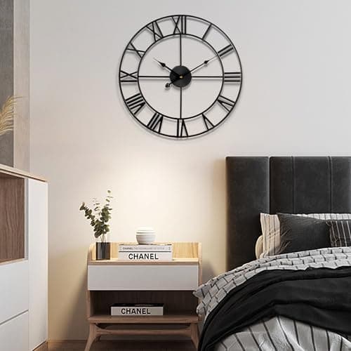 1st owned 16 inch Wall Clock - Metal Retro Roman Numeral Wall Clock, Almost Silent, Easy to Read for Living Room Decor/Home/Kitchen/Bedroom/Office/School(Black) 7