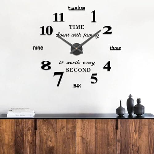 VANGOLD Large DIY Wall Clock Modern 3D Wall Clock with Mirror Numbers Stickers for Living Room Office Decorations Gift 9