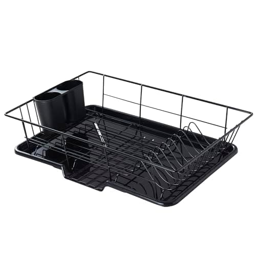 Space-Saving 3-Piece Dish Drainer Rack Set with Cutlery Holder - Maximize Countertop Space, Black