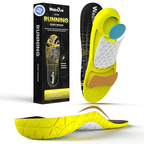 Running Sports Insoles Plantar Fasciitis - Welnove Athletic Inserts Arch Support for Flat Feet - Shock Absorption Insoles Foot Pain Fatigue Relief, Enhance Performance, Fit Most Shoes, Men Women (M)
