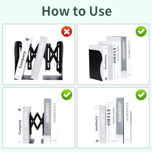 ALXBSONE Adjustable Book Ends Expandable Metal Bookends for Shelves Bookends for Heavy Books for Office, Books, Journals, Extends up to 19 Inches(Black) 6