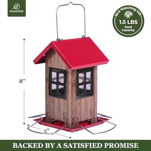 Kingsyard Cute Bird House Feeders for Outside, Hanging Metal Bird Feeder with 4 Ports, Outdoor Garden Yard Decorations for Cardinals Finches Chickadees Goldfinches & Sparrows Birds Watching 5