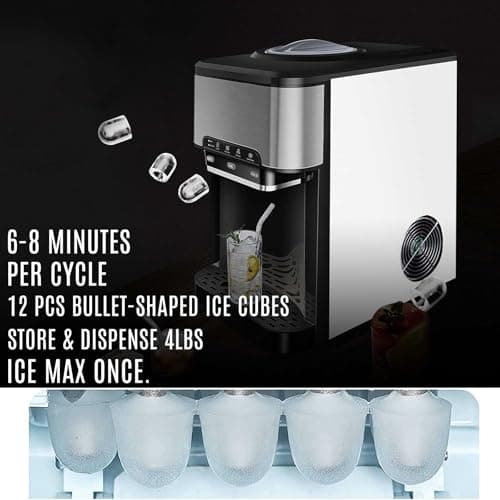NUNET 3-in-1 Ice Maker Water Dispenser Water Cooler Filled by Water Line w. 10ft Water Inlet Hose 1/2" &1/4" Connector Hot/Cold Water Ready Makes 44 lbs Ice Daily Stores 4lb Ice 5