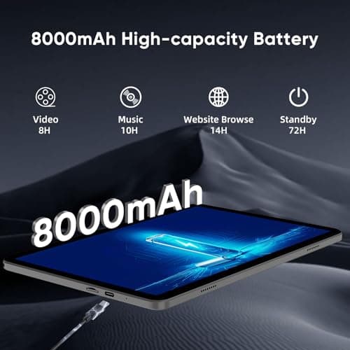 WXUNJA Android 16 Tablet,11 Inch Tablets with Octa Core Processor, 28GB RAM 128GB ROM 1TB Expand, Widevine L1, 8000mAh Battery, 2.4/5Ghz Dual WiFi/GPS/FM, 5/8MP Cameras, Case Included, Black 6