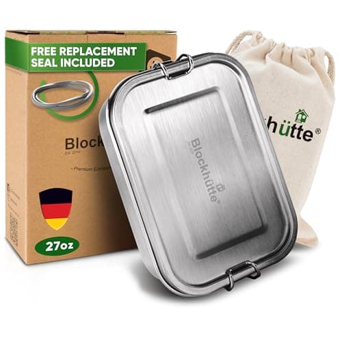 Blockhütte Stainless Steel Lunch Box I 27oz I with free sealing I Bento Box 3 Compartments, Leak-Proof Food Containers, Metal Lunchbox for Travel & Work, Eco-Friendly Meal Storage Solution