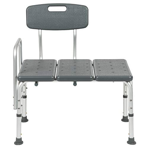 Flash Furniture HERCULES Series 300 Lb. Capacity Adjustable Gray Bath & Shower Transfer Bench with Back and Side Arm 12