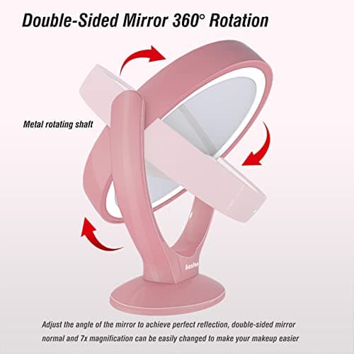Aesfee LED Lighted Makeup Vanity Mirror Rechargeable,1x/7x Magnification Double Sided 360° Swivel Magnifying Mirror with Dimmable Touch Screen, Portable Tabletop Illuminated Mirrors 6