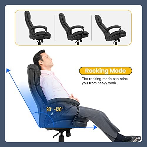 Big and Tall Office Chair 500lbs Wide Seat Ergonomic PU Leather Desk Chair Adjustable Rolling Swivel Executive Computer Chair with Lumbar Support Headrest Task Office Chairs for Heavy People (Black) 5