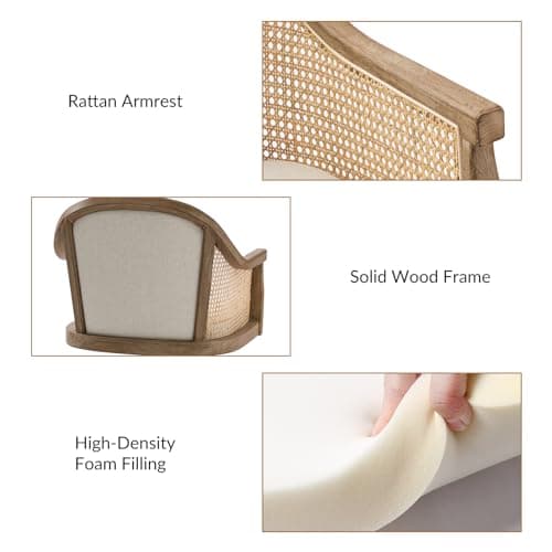 TINA'S HOME Rattan Desk Chair, Upholstered Home Office Chair with Armrest, Adjustable Swivel Rolling Height Computer Task Chair for Living Room Bedroom Study Room, Ivory 4