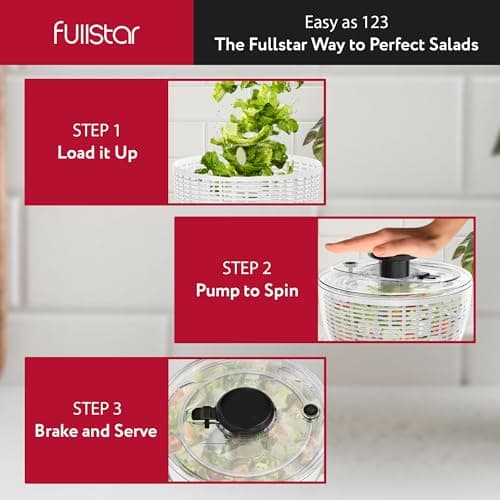 Fullstar Large Salad Spinner – Lettuce, Fruit & Vegetable Washer and Dryer – 6.3 Quart, White 7