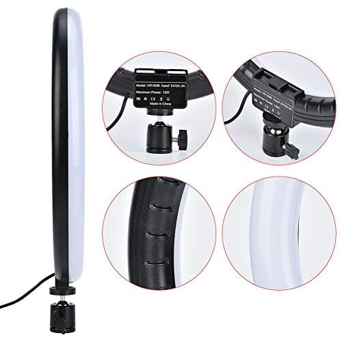 12-Inch LED Video Light with Phone Clip, 3200K-5600K Dimmable Ring Light, Ball Head Mount for Video Recording, Makeup, Conference Lighting 6