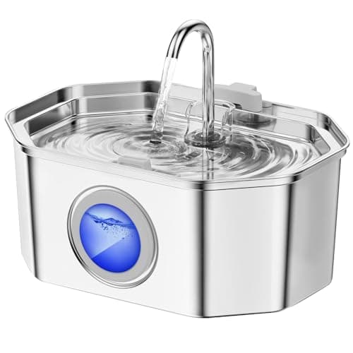 Cat Water Fountain Stainless Steel 108oz/3.2L, APAUK Automatic Pet Fountain Dog Water Dispenser with Water Level Window, Quiet Cat Fountain for Drinking, Inside with Replacement(1 Filter&1 Sponge)