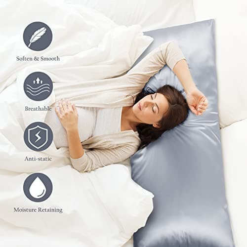 OLESILK Silk Body Pillowcase 20x54 Zippered: 100% Mulberry Silk for Hair and Skin, Breathable and Soft for Pregnant and Family, Silver Grey 5