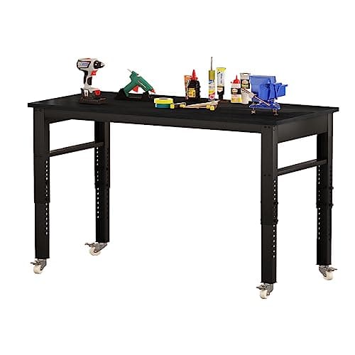 DKLGG 2000Lbs Workbench Adjustable Height,Welding Bench, 47.2" Heavy-Duty Work Bench Table Mobile Workbench with Lockable Casters, Multifunction Work Station for Garage, Workshop, Home,Easy Assembly