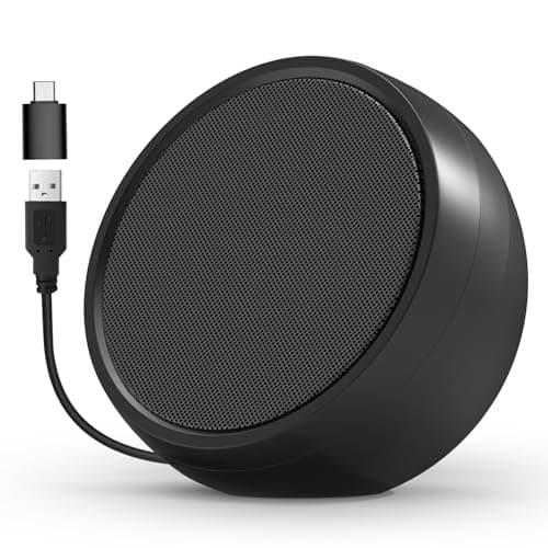 ABRRU USB Computer Speaker for Laptop, External Speakers for Desktop Computer with Crystal Clear Sound, Rich Bass and Volume Buttons, Plug-N-Play (Black)