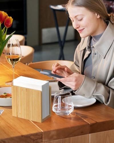MaxGear Bamboo Napkin Holder for Tables, Wooden Freestanding Tabletop Tissue Dispenser for Kitchen, Dining Room, Party, Outdoor, Holds 5.5x5.5 or Larger Napkins for Home, Restaurant, Hotel, 1 Pack 7