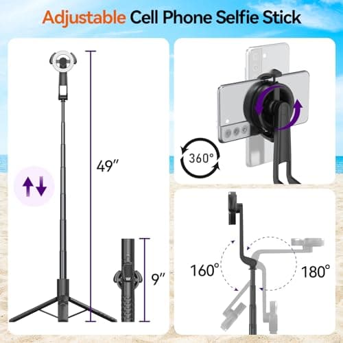 URTRY 49'' Magnetic Selfie Stick Phone Tripod With Remote for iPhone and All Cell Phones - Extendable Stand, Detachable Wireless Remote, Portable for Selfie/Photo/Live/Vlog 3