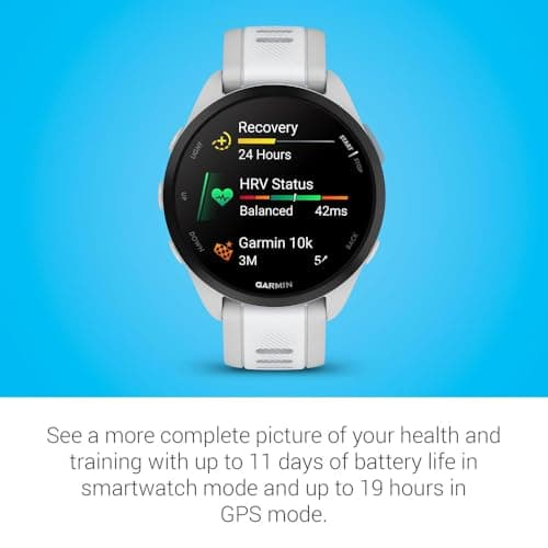 Garmin 010-02863-21 Forerunner 165 Smart Sport Watch, Mist Gray + Whitestone | Official USA Partner Model | Bundle with Sport Towel + Deco Essentials Wearable Commuter Front and Rear Safety Light 5