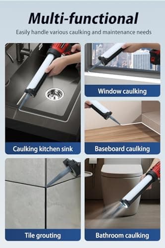 Cordless Caulking Gun,Caulking Tool Gun,Caulk Gun Awith 2 PCS Rechargeable Battery & Charger,Electric Caulking Gun with LED Light 7