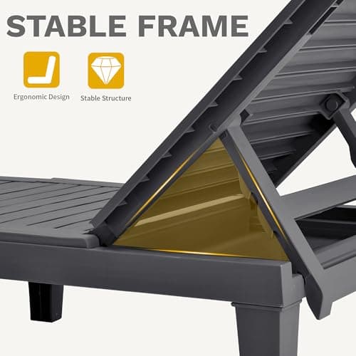 DWVO Outdoor Chaise Lounge, Pool Lounge Chair Set of 2 w/ 5-Level Backrest, Waterproof & Easy Assembly Patio Lounge Chair for Garden, Pool, and Beach (Dark Grey) 5