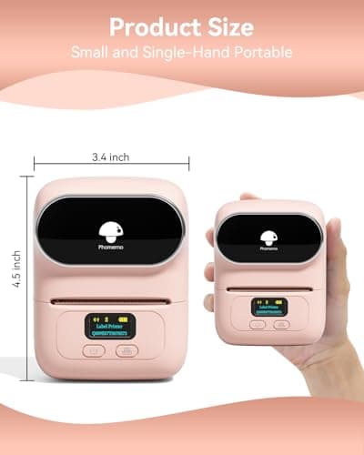 Phomemo Label Printer M110- Small Address Label Maker Bluetooth No Ink Portable for Small Business, Address, Office, Home for Phone; for PC/Mac(USB), with 100 Labels, Baby Pink 6