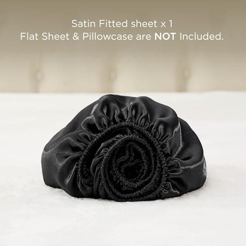 Bedsure Satin Fitted Sheet Only Queen Size - Black Silk Bed Sheet, Luxury & Ultra Soft, Non-Fading & Wrinkle Free, Good for Skin (Black, 60x80+15 Inches, 1 Piece, No Pillowcases) 6