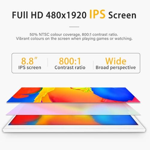 LESOWN 8.8 inch Stretched Bar LCD Temp CPU GPU Data Monitor 1920x480 IPS Wide Screen Portable Screen for PC Laptop Aida 64 Windows Secondary Display - White 7