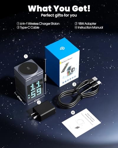 Vivilumens 3-in-1 Wireless Charging Station with Bluetooth Speaker, Digital Alarm Clock, Pixel Display for MagSafe iPhone 17/16/15, Apple Watch, AirPods, Fast Charging, Compact Desk Organizer 9