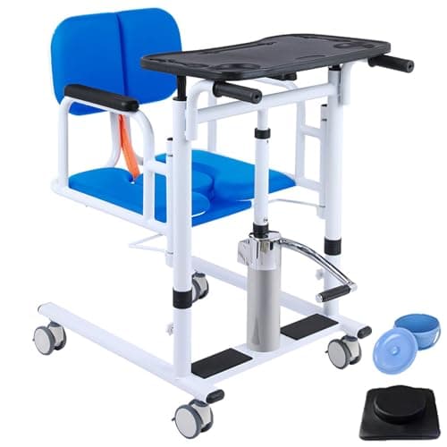 GouwiePuzz Patient Transfer Lift Chair, 4-in-1 Wheelchair with Bedpan, 330 lbs Capacity, Hydraulic Transport Chair for Elderly (Blue)