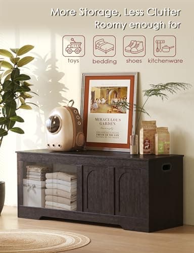 DINZI LVJ Storage Chest, 47.2”Wooden Storage Box with 2 Safety Hinges, Entryway Shoe Bench with Flip-Top, Large Trunk for Living Room, Bedroom, Easy Assembly, Espresso 6