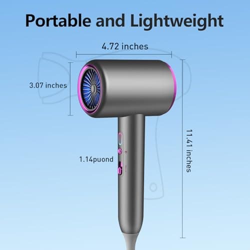 Hair Dryer for Women and Men 1875W Portable Ionic Hairdryer Travel Blow Dryer with Diffuser Nozzle Small Lightweight and Quiet Fast Drying as Salon No Heat Damage 3
