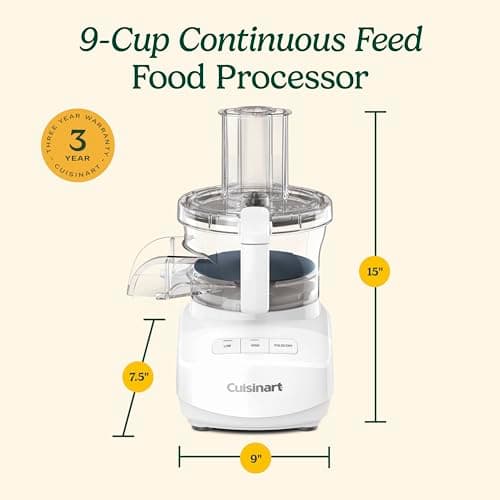 Cuisinart 9-Cup Continuous Feed Food Processor with Fine and Medium Reversible Shredding and Slicing Disc, Universal Blade, Continuous-Feed Attachment, and In-Bowl Storage (White) 7