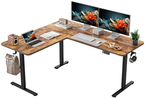 YIHAYO L Shaped Standing Desk Adjustable Height, 63 x 55 Inches Electric Corner Standing Desk, Sit Stand Computer Table with Splice Board, Rustic Brown