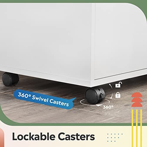 DEVAISE 5-Drawer Chest, Wood Storage File Cabinet with Wheels, White 7