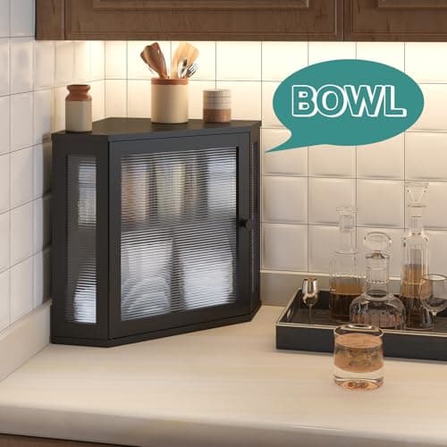 viewcare Corner Bread Box for Kitchen Counter, Bamboo Wood Black Bread Box, Large Capacity Bread Storage Bin with Acrylic Wavy Door Panel (Black, Meduim) 8