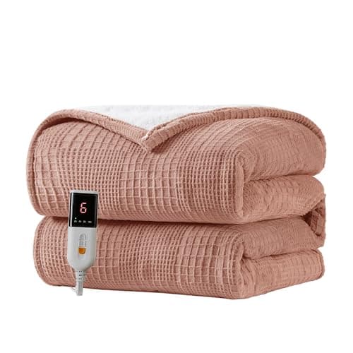 Texciting Heated Blanket Electric Blanket Throw 50''X60''-Heating Blanket with 6 Heat Settings-2-10 Hours Auto Off,ETL Certified,Machine Washable (Fog Rose)