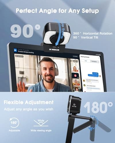 MELCAM 2K Webcam for PC, Web Camera with Microphone, Light, Privacy Cover, Plug and Play Autofocus USB Computer Camera for Laptop, Desktop, PC, Mac, Zoom, Skype, Meeting, Streaming(Black) 7