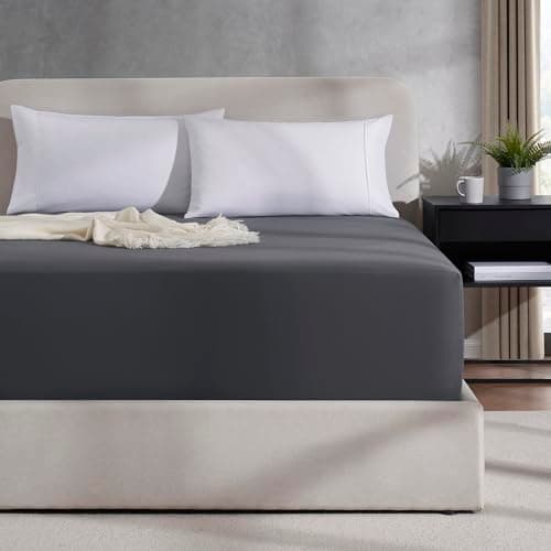 Nestl Dark Grey Extra Deep Pocket King Fitted Sheet Only, Hotel Luxury King Size Fitted Sheets Easily Fits 18 to 24 Inch Mattress, Super Soft, Wrinkle-Free, and Breathable Sheets with Corner Straps 9