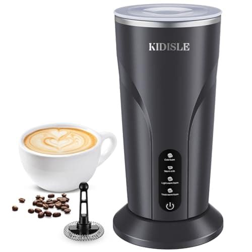 KIDISLE 4-in-1 Electric Milk Frother and Steamer, Milk Steamer with Keep Warm Function, Automatic Warm and Cold Foam Maker, Frother for Coffee, Latte, Hot Chocolate, Macchiato, Cappuccino, Black
