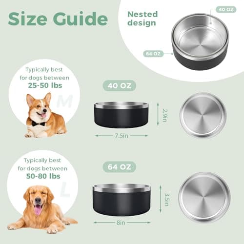 LIHONG Stainless Steel Dog Bowls for Small Medium Sized Dogs Non Slip,Insulated Dog Bowl,Pet Bowl for Food and Water,Rustproof(40oz,Black) 5