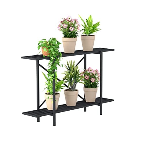 Zhongma 2 Tier Window Height Metal Sturdy Heavy Plant Stand, Narrow Plant Stand Indoor and Outdoor, L45.67 x W10.3 x H27.5 inch, 440 LBS Capacity & Heavy Duty Construction. …