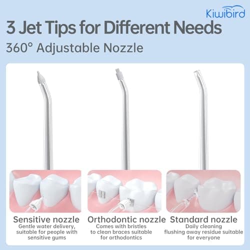 KIWIBIRD Mini Water Flosser for Travel, Ultra-Portable Cordless Oral Irrigator with UVC Light, IPX8 Waterproof 3 Modes, 230mL Teeth Cleaner for Tonsil Stones & Braces Care - Home & Travel (Grey) 8