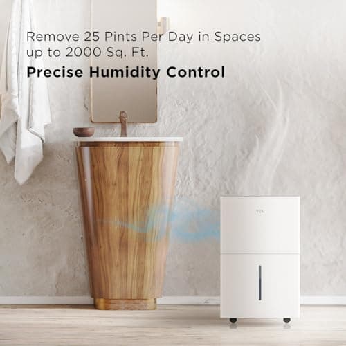 TCL 2000 Sq. Ft. Smart Dehumidifier, Energy Star Most Efficient 2024, Ultra-compact, 25 Pints Per Day, Ideal for Basements, Rooms, and Other Living Spaces, Works with Alexa/Google Assistant – H25D44W 6