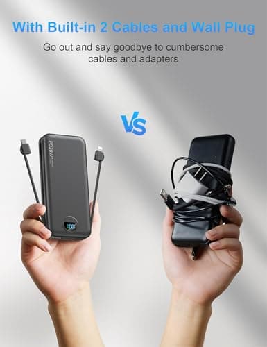 Portable Charger with Wall Plug, 10000mAh USB C Power Bank Fast Charging, External Battery Pack with Built in Cables, Digital Display, 5 Output 4 Input for iPhone Android Cell Phone Tablet 2