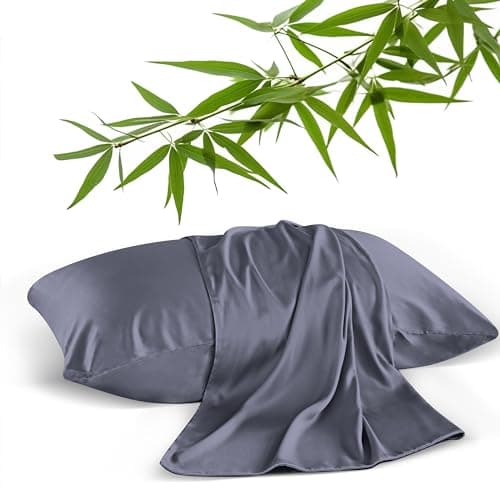 2 Pack Cooling Pillowcases for Hot Sleepers & Night Sweats, 400 TC Bamboo Viscose Pillow Protectors, Zippered Pillow Cases Queen Size, Breathable Silky Soft Pillow Covers, Dark Grey, 20x30