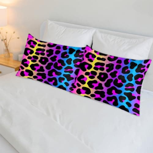 Rainbow Cheetah Leopard Print Satin Pillowcase for Hair and Skin Queen Size Silk Pillow Cases Soft Slip Cooling Pillow Covers No Zipper with Envelope Closure for Bed Couch 20 × 30in 6
