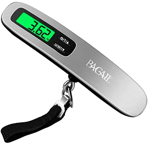 BAGAIL Digital Luggage Scale,110lbs Hanging Baggage Scale with Backlit LCD Display,Portable Suitcase Weighing Scale,Travel Luggage Weight Scale with Hook,Strong Straps for Travelers(Silver)