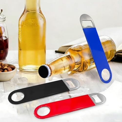 KTOJOY 3 Pack Bottle Openers,Beer Bottle Openers, Speed Openers, Stainless Steel Flat Bottle Opener with Exquisite Packaging, for Kitchen, Bar or Restaurant 7 inches Red, Black, Blue 5