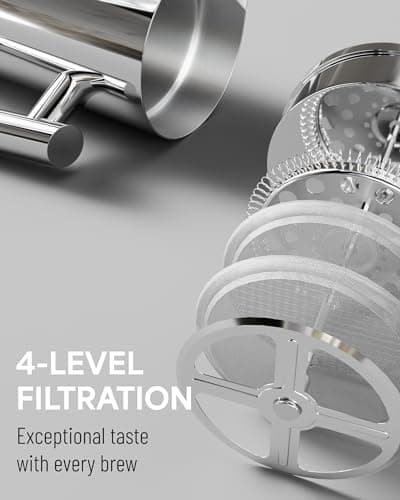 Veken French Press Coffee Tea Maker 34 Ounce 1 Liter, Double Wall Vacuum Insulated Stainless Steel Coffee Press with 4 Filter Screens, Rust-Free, Silver 7