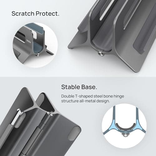 SODI Vertical Laptop Stand for Desk, Gravity Auto Lock MacBook Stand, Aluminum Laptop Holder Vertical Compatible with MacBook Pro, Air, Tablet, Space-Saving Organize Work & Home Office, Gray 7